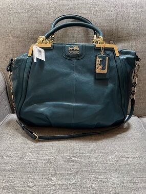 RARE Ltd Ed Coach Madison Pinnacle Leather Amelia Satchel Teal Large Satchel Bag
